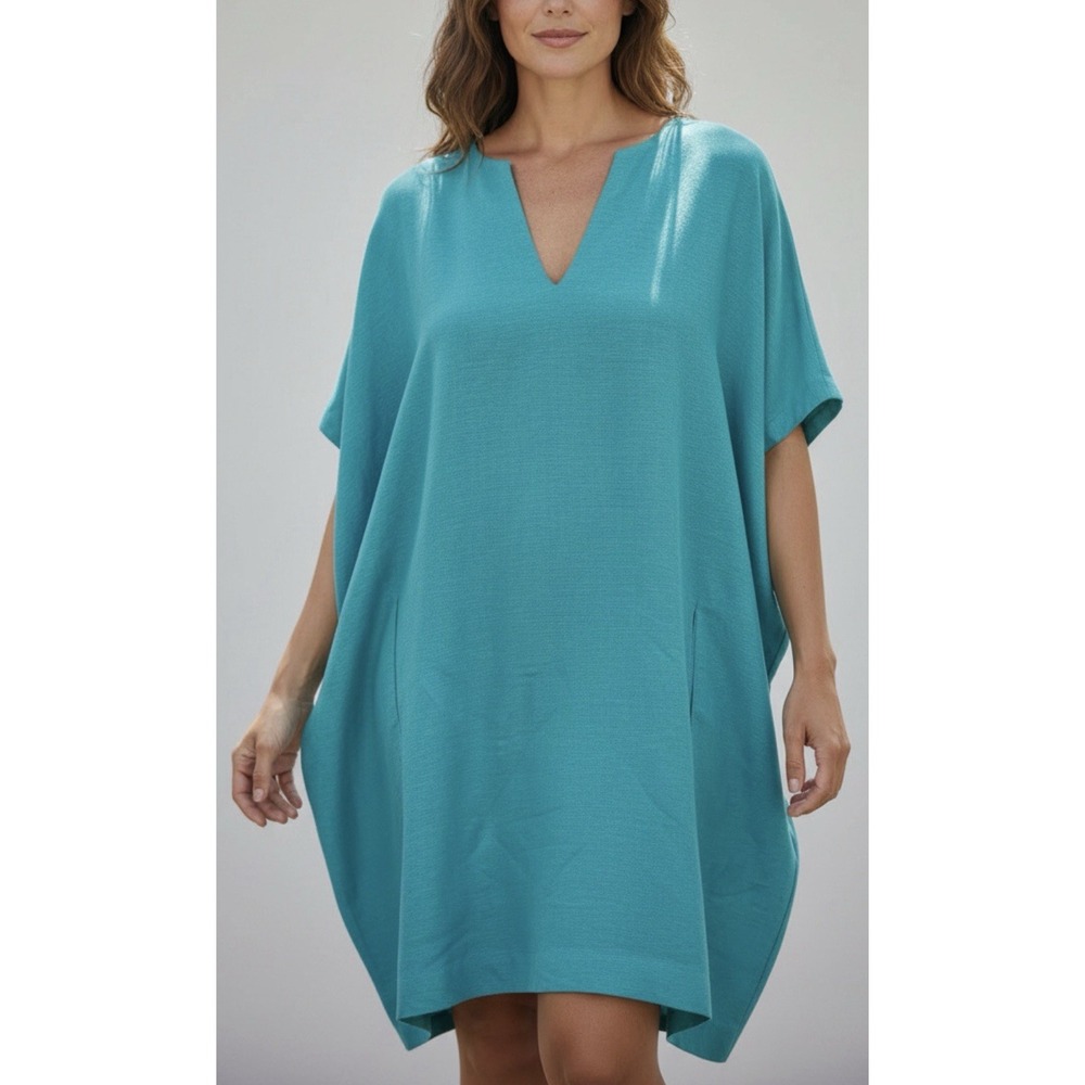 NWT Diane von Furstenberg DVF Turquoise 100% Silk Kaftan Tunic Dress Oversized L